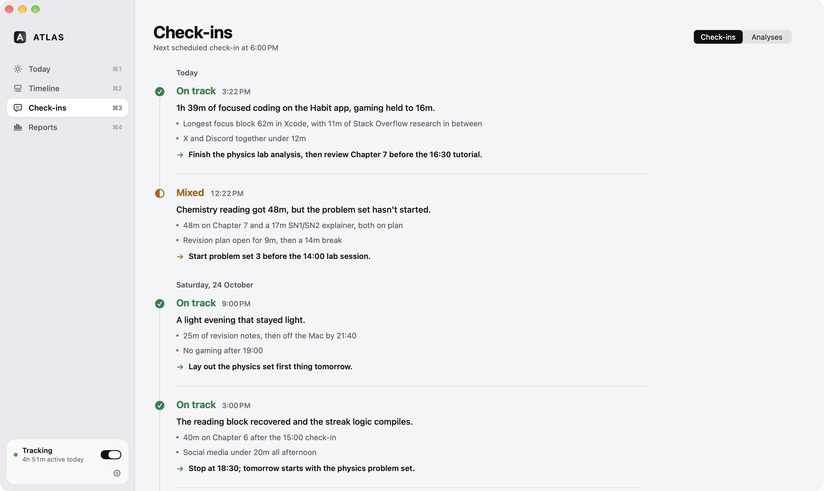 ATLAS Check-ins screen